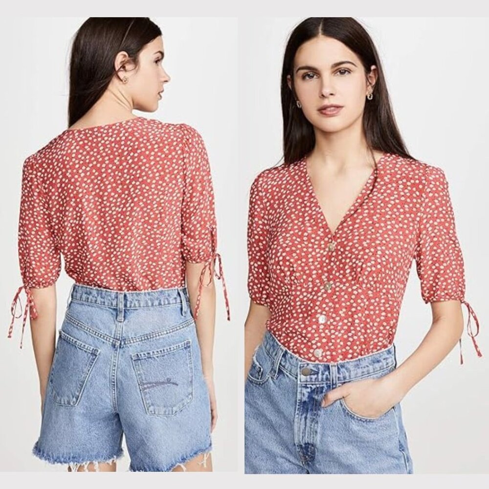 Rails - Amelia Blouse Tie Sleeves Button-Up | Size Small | Carmine Daisy Red - Picture 9 of 14
